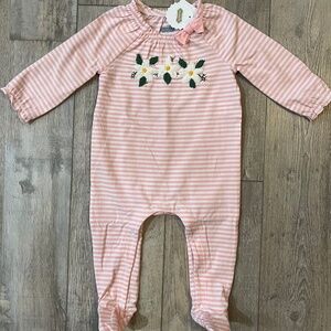 NWT Mud Pie Embroidered Floral Footie